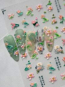 A New Spring And Summer Chinese Style Romantic Landscape Featuring Lotus And Lotus Leaves, Decorated With Three-Dimensional Relief Ink And Floral Threads