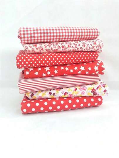 1 套 7 色拼布、纯色碎花、格子和波尔卡圆点手工布料材料