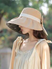 1 Pc Women's Spring/Summer New Lightweight Sun Protection Bucket Hat, Solid Color Fashionable Versatile Outdoor Sunshade Hat That Makes Face Look Smaller - Multicolor - View 6