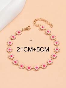 1pc European & American Style Daisy Flower With Pearl Bead Handmade Anklet For Women