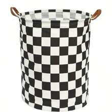 Laundry Hamper, Black And White Grid, Football Pattern Large Canvas Fabric Lightweight Storage Basket Toy Organizer Dirty Clothes Collapsible Waterproof For College Dorms, Children Bedroom,Bathroom