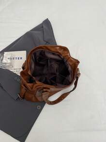 1 件复古大容量手提包，复古 PU 单肩斜挎包，女士休闲手提包和钱包 - 棕色 - 查看 3