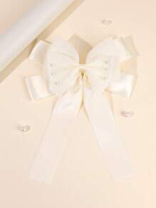 1 件装优雅丝带发饰女士多层蝴蝶结鳄鱼夹配珍珠纯色发夹婚礼度假女孩发夹弹簧发夹儿童发饰