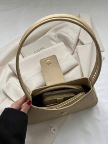 Metal Decor Bag Solid Color Fashionable Minimalist Shoulder Bag Simple Solid Color Underarm Bag Women's Buckle Handbag Purse Minimalist,Casual Portable,Lightweight For Girl,For Woman,For Women, Rookies & White-Collar Workers Gift Bag,Work ,Business,Commute,Outdoors, Travel, Outings,Shopping Bolsos Para Mujer Designer Handbags - 卡其色 - 查看 5