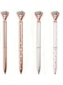12 支装钻石笔大号水晶钻石圆珠笔闪亮金属圆珠笔办公室学校银色/白玫瑰圆点/玫瑰金/玫瑰金带白圆点，12 支笔芯返校 - 12 Pack - 查看 4