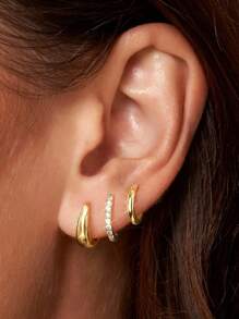 6pcs Set Minimalist Copper Zirconia Earrings, Suitable For Everyday Wear For Women - Yellow Gold - View 1