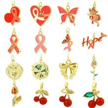 1 件铜制时尚高端淡粉色蝴蝶结水果樱桃吊坠，多用途手链、项链、脚链、耳环、钥匙扣、配饰 - 彩色 - 查看 12