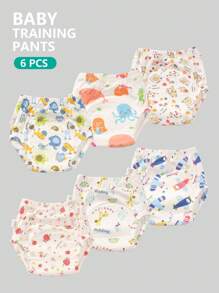6 件装可重复使用婴儿布尿布数码印花透气婴儿训练裤 - 彩色 - 查看 7