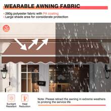 8' X 6.6' Patio Retractable Awning Sunshade Shelter W/Manual Crank Handle - Coffee - View 5