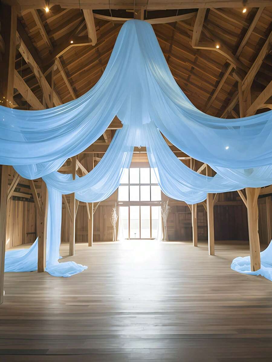1pc 393 Inch Light Blue Sheer Voile Fabric, Long Solid Color Sheer Curtain, Multipurpose Party Backdrop, Suitable For Wedding Arch, Home Decor, Wedding Arch Curtain Backdrop