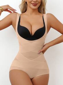 Women's Shapewear Jumpsuit, Breathable Open Bust Waist Trainer, Tummy Control Slimming Shaping Camisole - Apricot - View 4