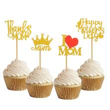 12pcs Paper Heart Shaped Mother's Day Cake Toppers, Ideal For Baking Decorations