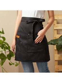 1 pieza Delantal de cintura con bolsillos, delantal medio para mesero/a de restaurante, delantal para camarero/a hombre y mujer