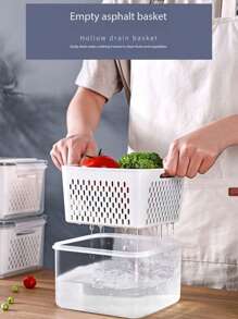 3pcs Multi-Function Large Capacity Food Storage Containers, , Suitable For Refrigerator, Fruits, Vegetables & Food Storage, Drainable, Leak-Proof, Reusable, Kitchen Organizer