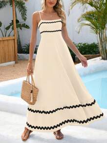 Women's Summer Flowy Dress Casual Sleeveless Beach Holiday Dress With Thin Straps - 淺米色 - 查看 1