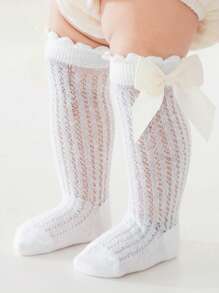 5 Pairs Baby/Infant Girls Breathable Mesh Socks With Bow Decoration, Princess Knee-High Stockings, Suitable For Outdoor Vacation - Multicolor - View 4