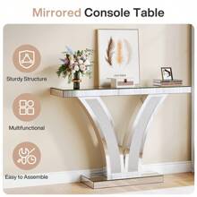 Tribesigns Mirrored Console Table, Modern Sliver Entryway Sofa Table With Crystal Inlay Frames For Living Room, Hallway, Foyer - Mirrored Silver - View 8