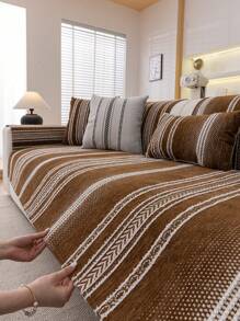 1 件雪尼尔沙发套，防滑沙发垫，适合所有季节 - 咖啡棕 - 查看 6