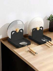 1 件厨房盖子支架，可折叠厨房用具支架，用于放置勺子、铲子和刀具，可折叠 - 黑色 - 查看 4