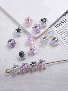 10pcs Random Styles Double-Sided Drilled Love Star Acrylic Beads For Jewelry Making DIY Handmade Keyring Material Pen Link Pearls Decorative Accessories - Multicolor - View 2