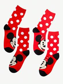 Disney Set de 1 o 2 pares de calcetines medianos de pareja con estampado de Mickey Mouse y Stitch de Disney, calcetines medianos suaves y cómodos, casuales y de moda, adecuados para uso diario y para regalar a amigos