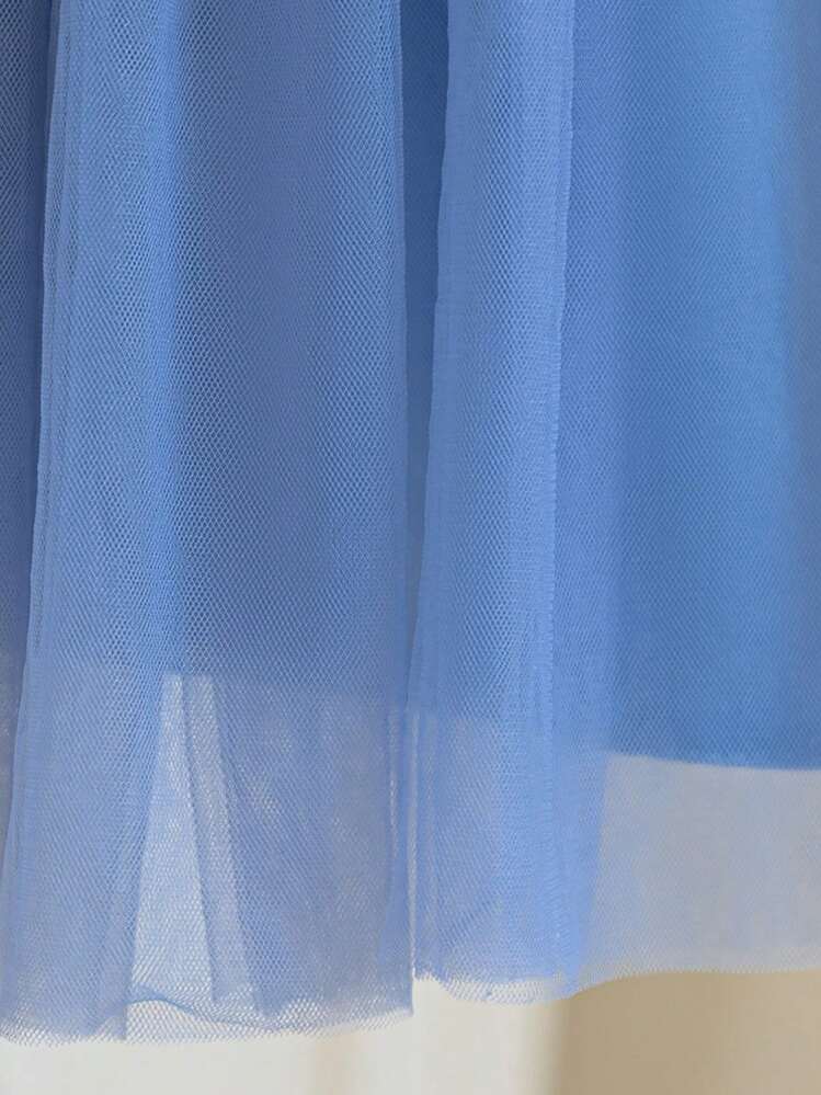 Young Girl Grey-Blue Lace Tulle Dress, Flower Girl Dress For Wedding, Birthday Party, Special Occasion - Blue - View 6