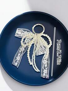 Y2K Cute Minimalist Fashion Beaded Faux Pearl Bow, Bow Ribbon, Multi-Functional DIY Keychain/Bag Charm Set, Suitable For Couples, Women, Girls And Best Friends For Daily Wear. An Ideal Gift For Holidays And Valentine's Day. - White - View 9