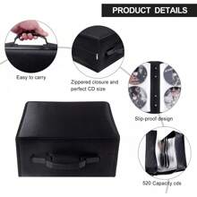 520 Disc CD/DVD Wallet Binder Book Sleeves Disc Storage Bag Carrying Case Black - Black - View 5