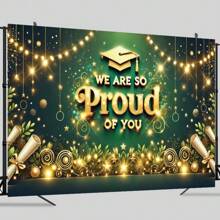 1 PC, 2D Flag Gold Graduation Ceremony Theme Polymer Background With Inspirational Information And Decoration, Perfect For Graduation Ceremony - Multicolor - View 6