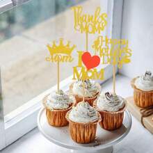12pcs Paper Heart Shaped Mother's Day Cake Toppers, Ideal For Baking Decorations