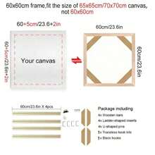1套木质画布框松木绷架DIY画框套装，适用于30x40cm、40x60cm、50x70cm画布、钻石画、画廊装裱油画、墙面艺术装饰（画布尺寸必须大于画框尺寸）