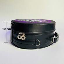 Bolso redodndo con diseño de cara de diablo enojado con correa ajustable - Morado - Ver 4