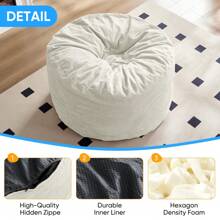 Full/Queen Size Bean Bag Chairs For Adults, 2 In 1 Bean Bag Chairs, Convertible Bean Bag With Filler For Gaming Large Foam, Bean Bags With Washable Soft Corduroy Cover For Living Room - 白色 - 查看 9