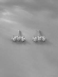 1 Pair Unisex Minimalist Single Row Zirconia Stud Earrings, Basic Style For Daily Accessory, Suitable For Spring & Summer