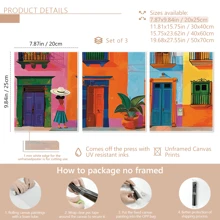 Set de 3 impresiones en lienzo de arte abstracto moderno - Vibrante escena de la calle de México, perfecta para la decoración del hogar y la oficina, póster de pueblo vibrante, decoración para dormitorio universitario, apartamento, regalos para decorar paredes en hotel, hogar, sala de estar, dormitorio, baño y oficina