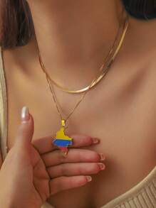 2pcs/Set High-End Dopamine Resin Colorful Geometric Multi-Layer Necklace, Suitable For Daily Eye-Catching Wear