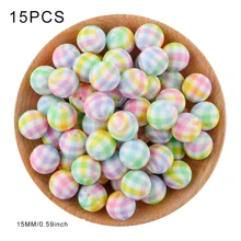 15pcs, Silicone Beads (15mm Printed Silicone Beads), Suitable For DIY Handmade Bead Pens, Keychain Pendants, Etc - Multicolor - View 13