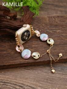 KAMILLE 1pc Women's Vintage Aesthetic Multi-Color Paint Oil Circle Shell Smart Apple Watch Band, Compatible With 38/40/41/42/44/45/49mm, Adjustable Buckle Strap, Compatible With Apple Watch Ultra/SE/8/7/6/5/4/3/2/1, Gift For Valentine's Day, Everyday Wear, Suitable For Dates