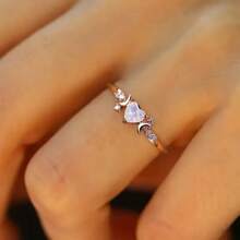 14K Gold-Plated Elegant Heart-Shaped Opal Ring With Synthetic Cubic Zirconia Engagement And Wedding Ring, Luxurious Copper, Perfect For Weddings And Parties, Valentine'S Day Gift Jewelry,Mom,Mother,Mother's Day,Gift