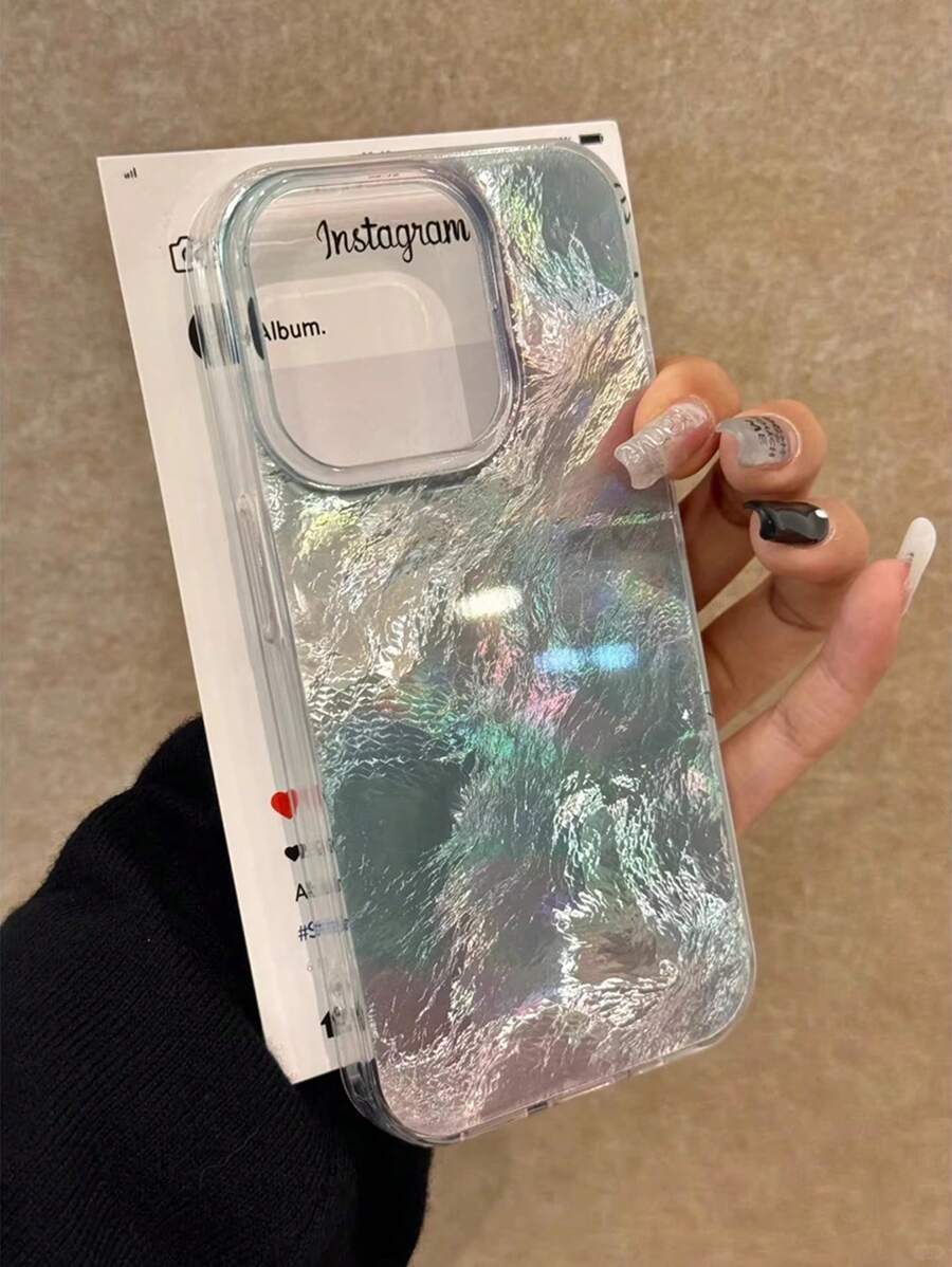 Funda de teléfono con patrón brillante de degradado de perlas y glaciar, funda protectora de cobertura total compatible con iPhone 11 12 13 14 15 16 Pro Max