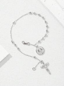 1pc 2025 New S925 Silver Non-Allergic True Platinum Plated Carved Virgin Mary Cross Jesus Handmade Bracelet With Luxury Drawer Gift Box, Suitable For Mothers/Girlfriends/Friends/Godparents, Catholic First , Daily And Festival Prayer Wearing - White - View 7
