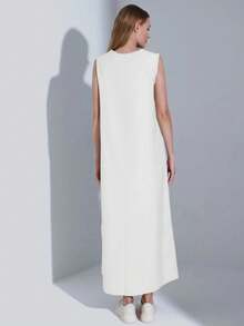 Vestido ajustado de cuello redondo sin mangas blanco de estilo minimalista casual