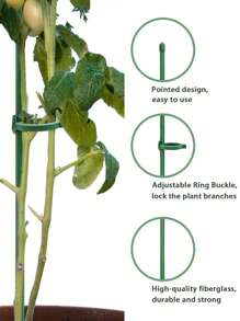 5/10/15PCS Plant Stakes, Green Plant Sticks Support, Plant Support Stakes Suitable For Indoor And Outdoor Plants, Green Plant Stick Support For Potted Tomato Peony Lily Rose And Other Plants Floral Vegetable (16 Inches)