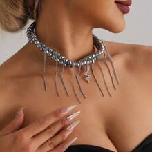 1pc European & American New Year Metal Snake Pendant Tassel Texture Necklace Chain, Delicate Choker Necklace Suitable For Women's Casual Daily Wear - Snake Necklace - View 2