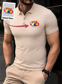 个性化定制 Polo 衫，左胸印有您的徽标或图像，商务短袖，适合公司制服、酒店、促销、工厂、文化衬衫 - 杏色 - 查看 2