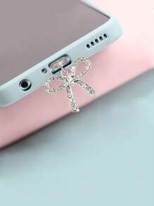 1pc Rhinestone Bow-Knot Shape Dust Plug Compatible With IPhone Port, Type-C Port, Android Phone Charging Port - Silver - View 1