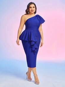 ADYCE Plus Size Women Ruffle Sleeve Multi-Layered Flare Party Bandage Dress, Wedding Guest Cocktail Dress - Blue - View 1