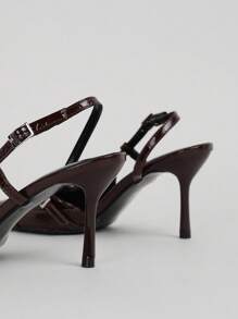 Giày cao gót mũi nhọn thanh lịch, có dây đeo khóa kim loại, da bóng màu đỏ tía, thích hợp cho đám cưới và tiệc tùng - Bordeaux - Xem 6