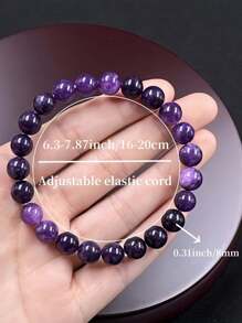 1Pc Elegant Amethyst Gemstone Elastic Bracelet For Men Women- Handcrafted Unisex Wristband Accessory Ideal For Gift & Daily Wear