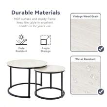 Nalupatio Side Table Set Round, Coffee Table Made Of Wood With Metal Frame, Modern Coffee Tables Set Of Tables For Living Room Bedroom Brown - 米色 - 查看 3
